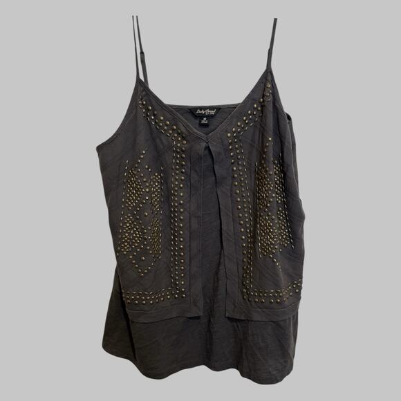 Lucky Brand Rock Grunge Festival Boho Studded Charcoal Grey Layer Tank Top M - Picture 1 of 8